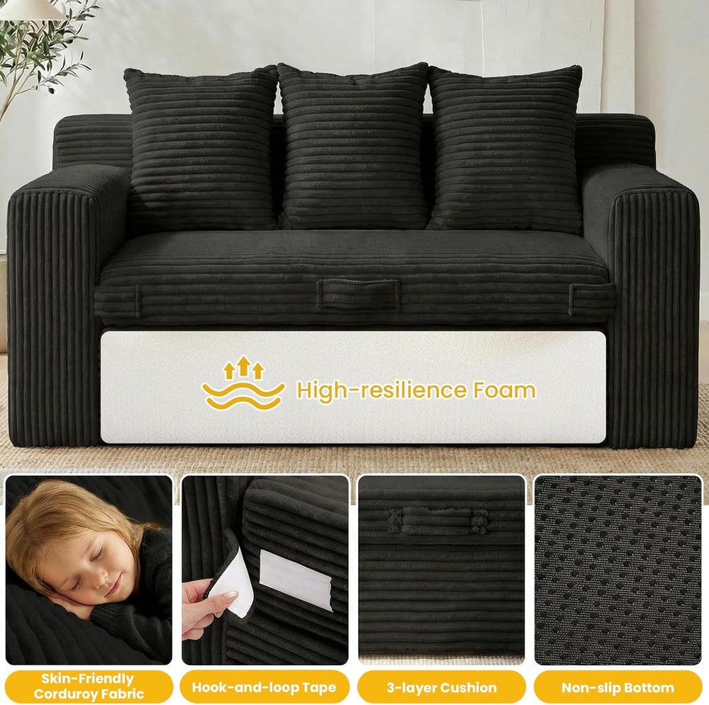 Boneless Couch,3 Seater Boneless Couch Bed – 3-in-1 Convertible Sleeper Sofa ...