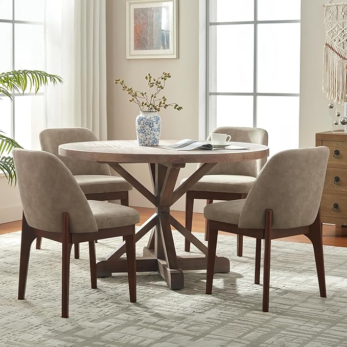 VKNOW Modern Dining Chairs Set of 4, Faux Leather Kitchen Chairs with Wood Le...