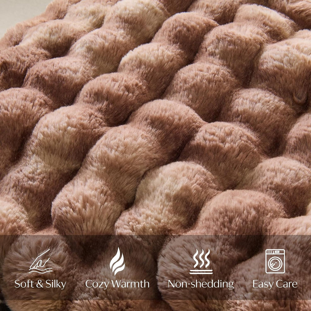 DOWNCOOL Faux Fur Throw Blanket, Plush Bubble Blanket 50"x60" Tie-d...