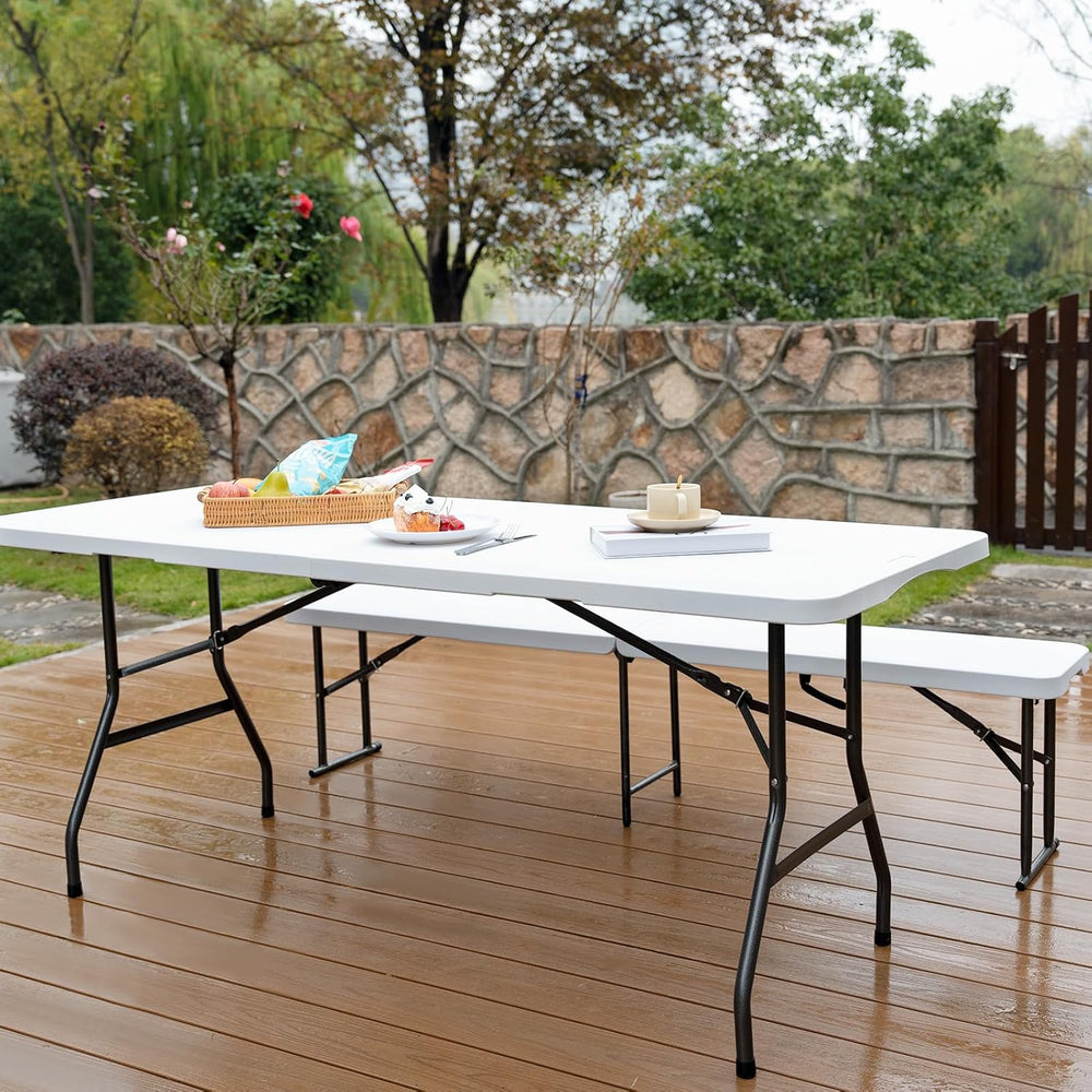 pollilar 6FT Folding Table Plastic 6 Foot Foldable Table HDPE Portable Banque...