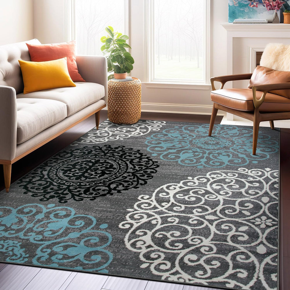 Rugshop Contemporary Modern Floral High Traffic Area Rug Gray 3'3" x...