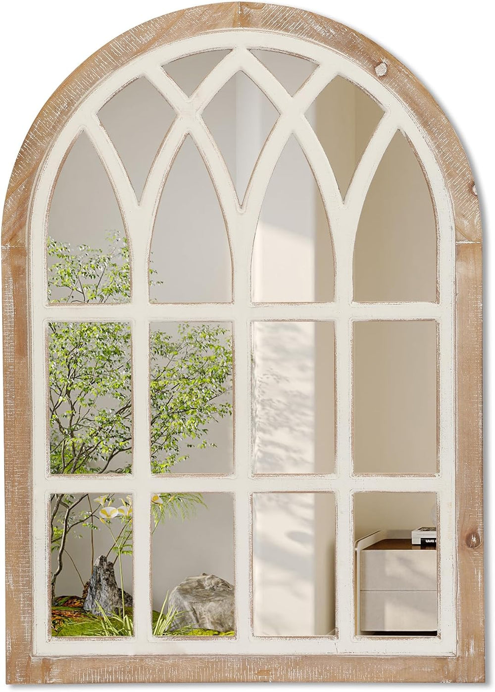 Farmhouse Window Pane Mirror, Large Decorative White Wall Mirror for Living R...