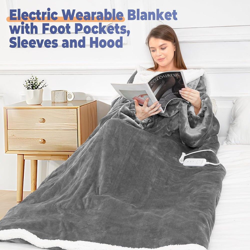 Wearable Heated Blanket with Foot Pocket, Electric Wearable Throw Blanket wit...