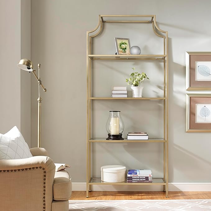 Crosley Furniture Aimee Bookshelf with Glass Shelves, Bookcase Storage, Gold ...