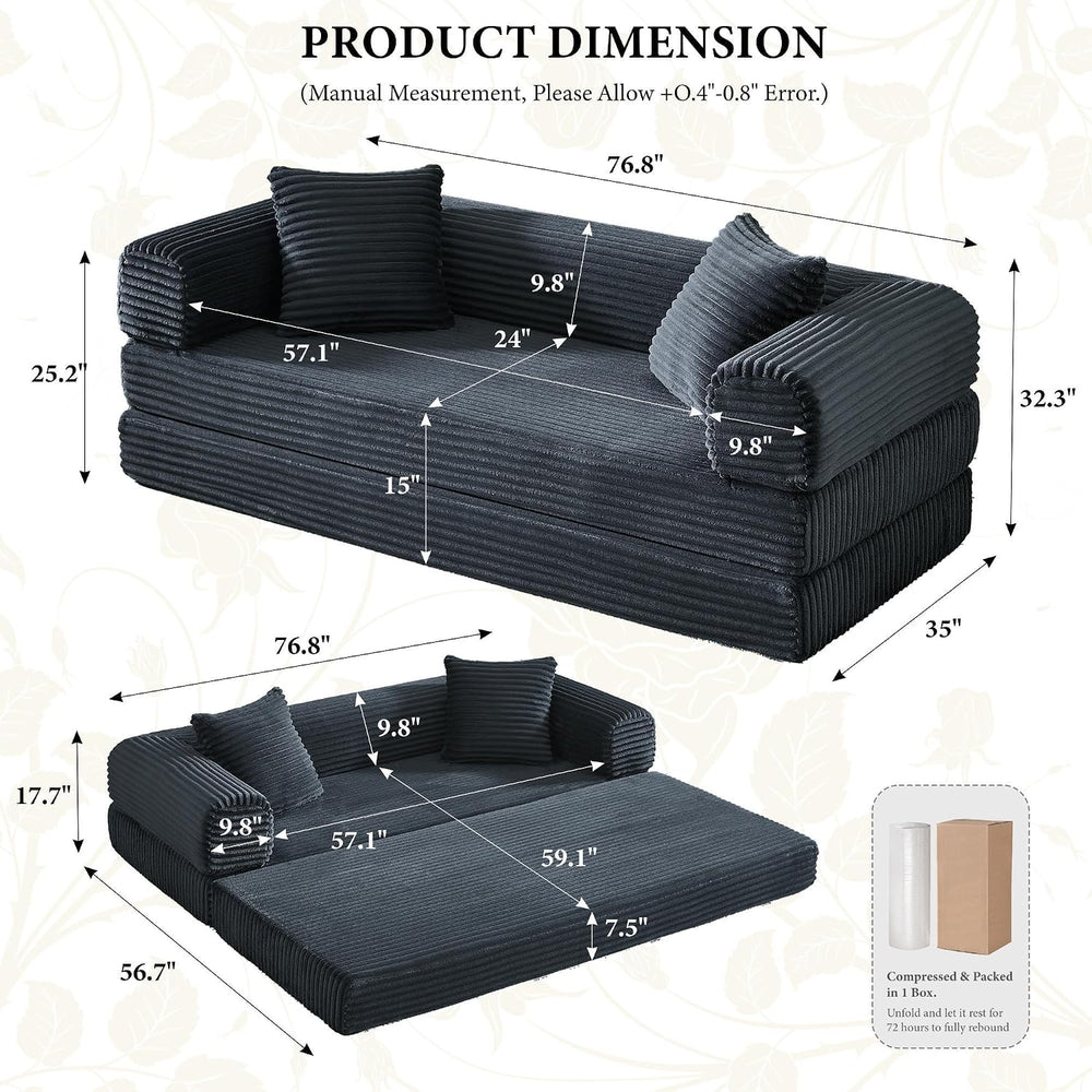 Boneless Couch Futon Sofa Bed Sectional Couches for Living Room,Cloud Couch w...