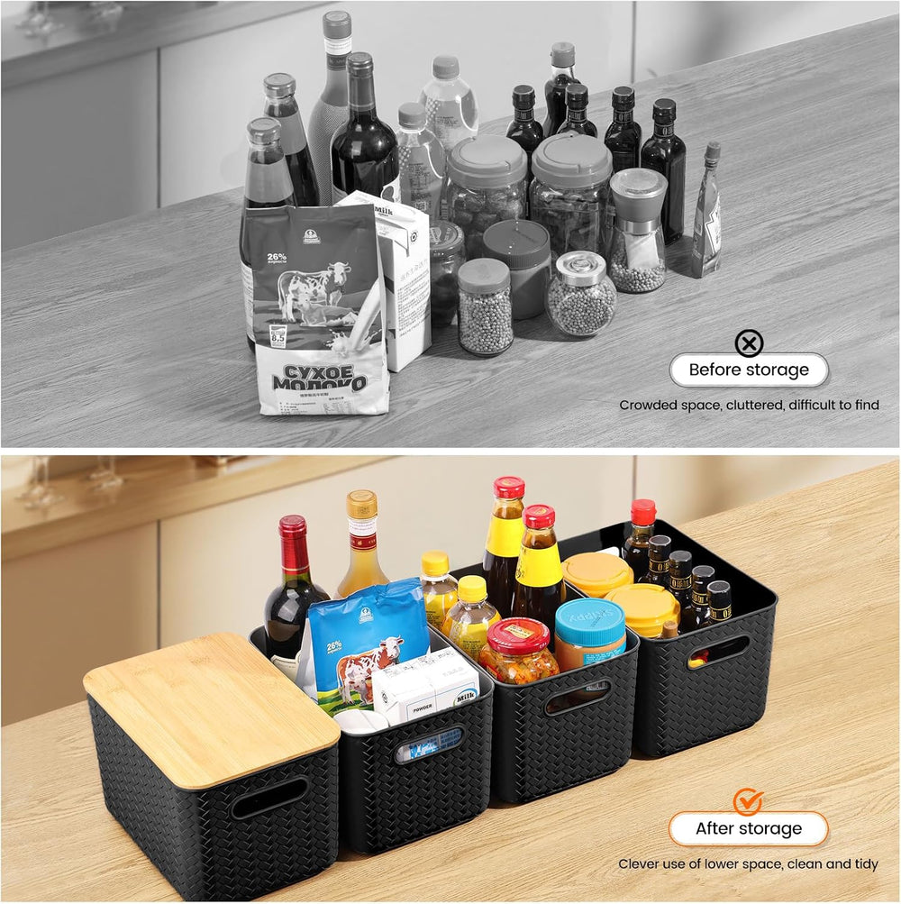 Ohmlove 4 Pack Storage Bins with Bamboo Lids,Stackable Box for Organization