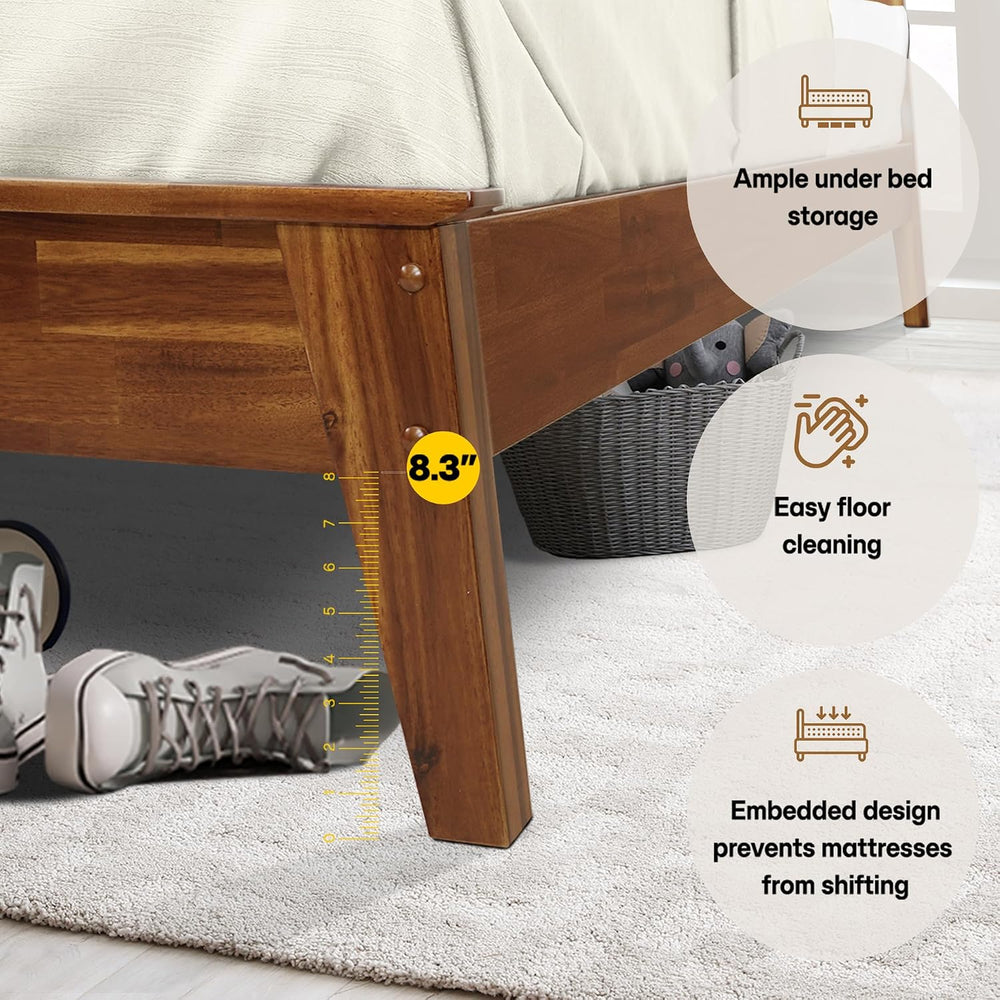 Acacia Kaylin Bed Frame with Headboard Solid Wood Platform Bed, King Bed Fram...