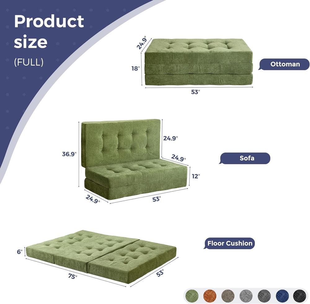 MAXYOYO 6" Folding Sofa Bed for Floor, Tufted Tri-Fold Floor Mattress