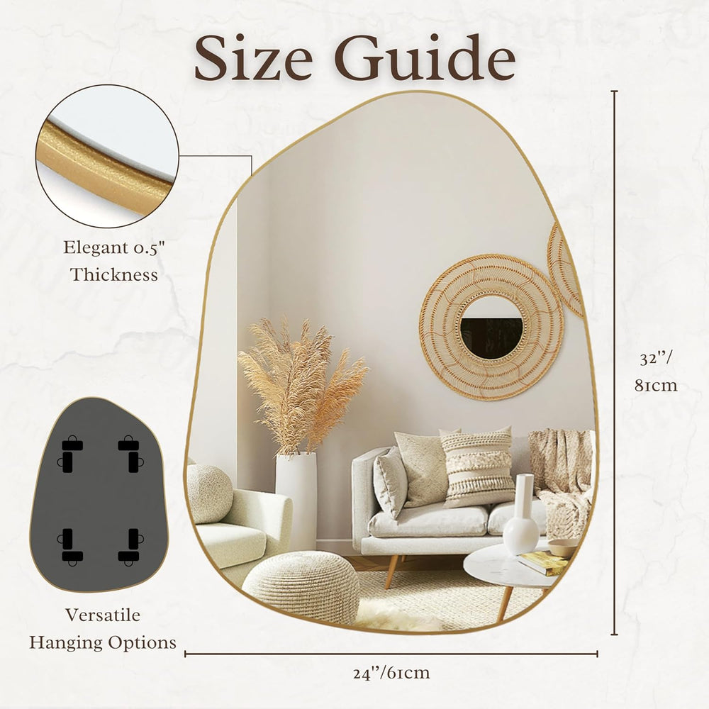 PERFNIQUE Irregular Asymmetrical Wall Mirror, 32"x24" Gold Bathroom...