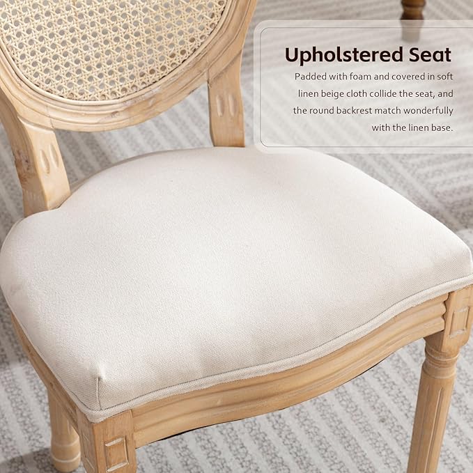 Rattan Back Upholstered Dining Chairs Set of 6 French Country Oval Kitchen Si...
