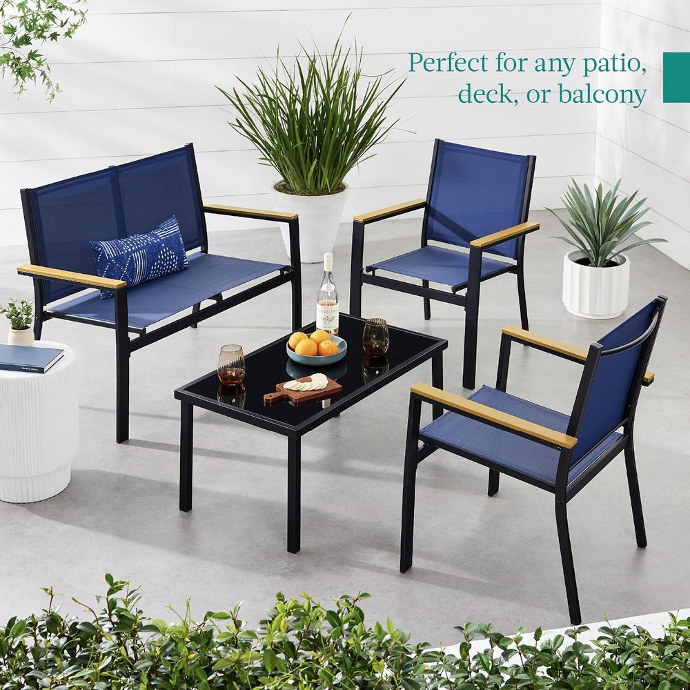 Best Choice Products 4-Piece Outdoor Textilene Patio Conversation Set, Backya...