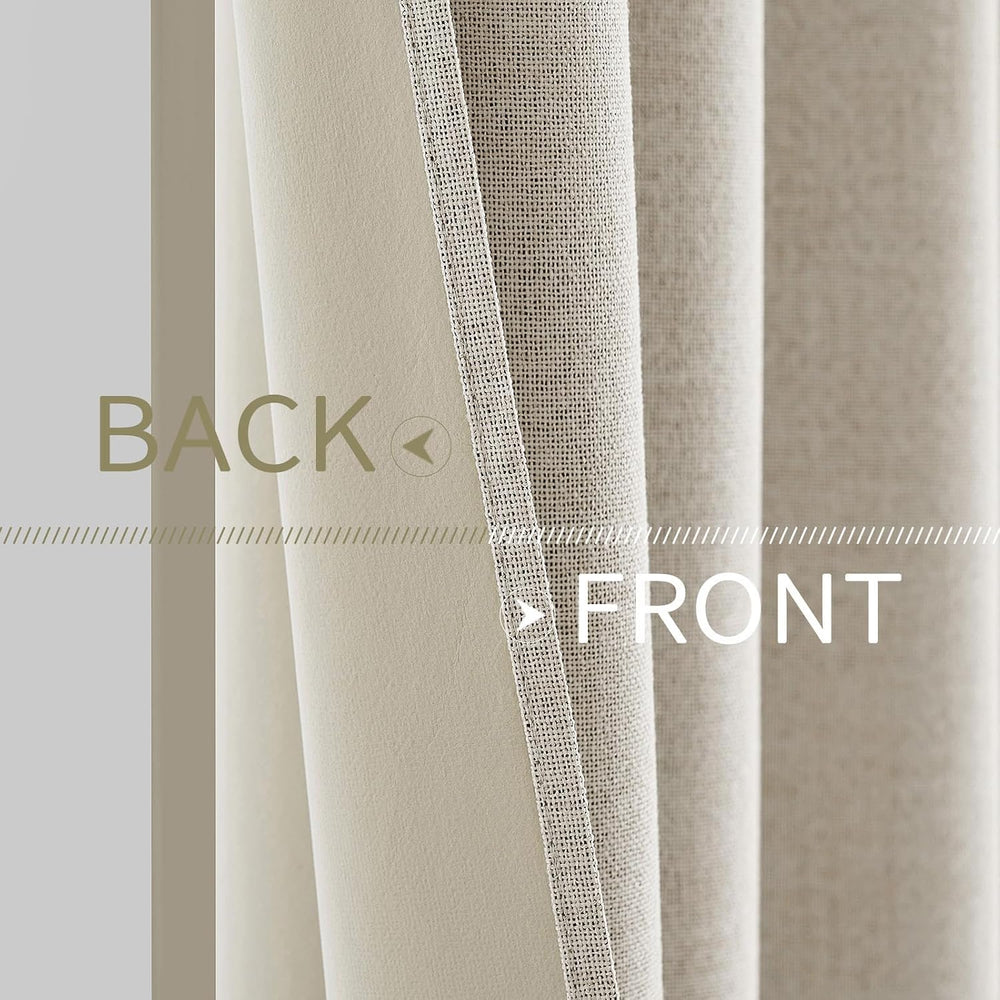 MIULEE 100% Blackout Linen Curtains for Bedroom 52x84 Inches Birch
