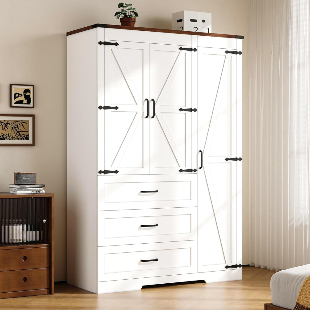 70" Tall Wardrobe Closet with 3 Doors & 3 Drawers, Farmhouse Armoire...