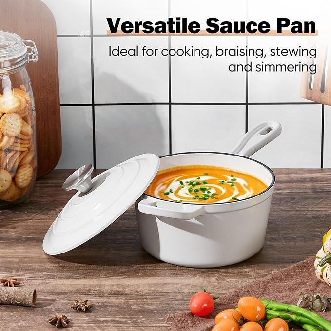 Homikit Small Cast Iron Pot, 1 Quart Enameled Cast Iron Sauce Pan