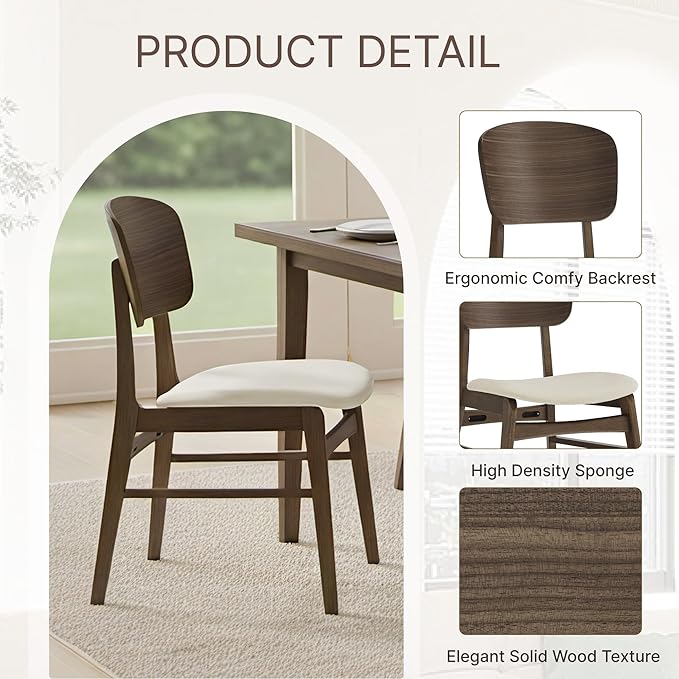 Wooden Dining Chairs Set of 4, Upholstered Modern Dining Room Chairs, Mid Cen...