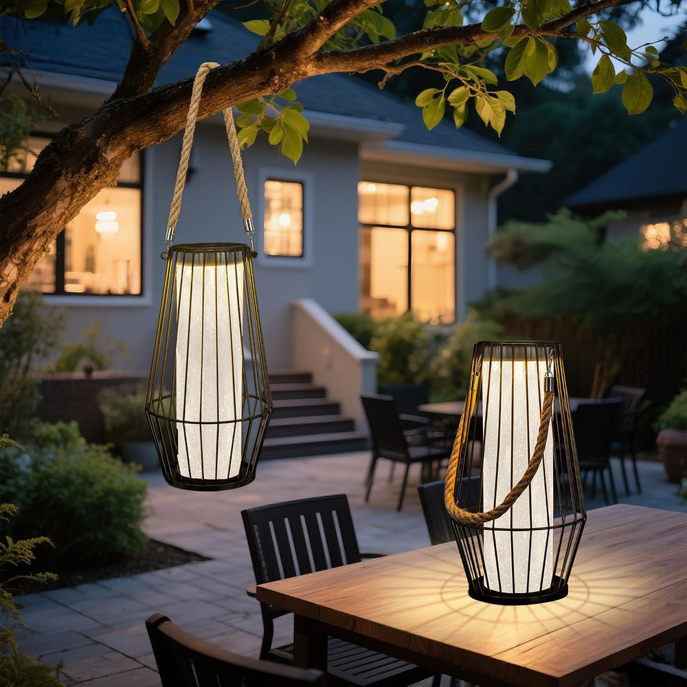 13.5" Outdoor Solar Lantern, Hanging & Tabletop Metal Light for Pati...
