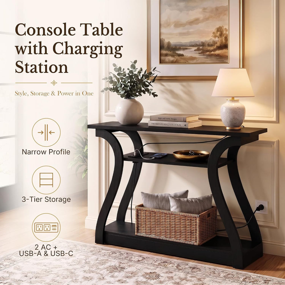 ZENY 47.2 inch Console Table with Power Outlets | 3-Tier Entryway Sofa Table,...