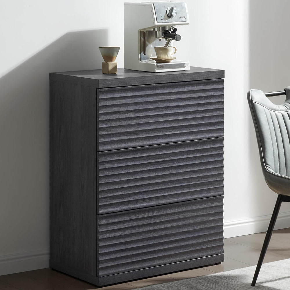 SICOTAS Fluted Buffet Cabinet with Storage, 3-Drawer Sideboard Cabinet, Moder...