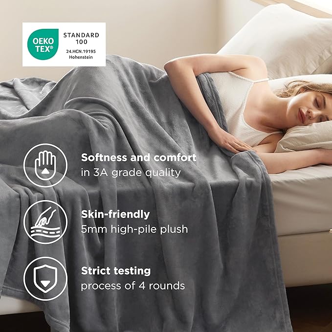 Bedsure GentleSoft Fleece Bed Blankets Large Size Grey