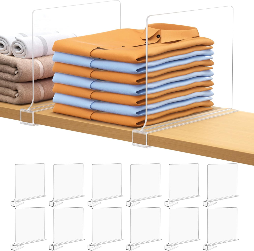 12 PCS Shelf Dividers for Closet Organization Acrylic Clear Closet Shelf