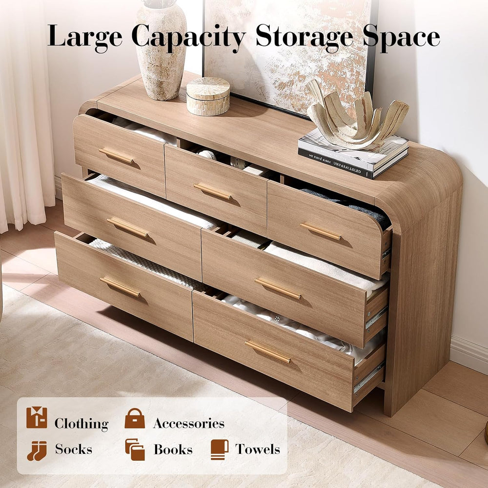 Curved Drawer Dresser for Bedroom with 7 Drawers, 54'' Wide Chest of ...