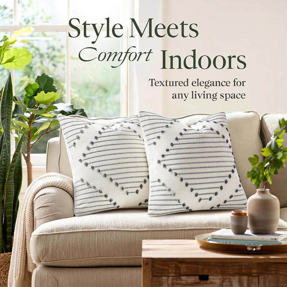 Mecatny Boho Outdoor Throw Pillow Covers 20x20 Set of 2 Grey & Cream White