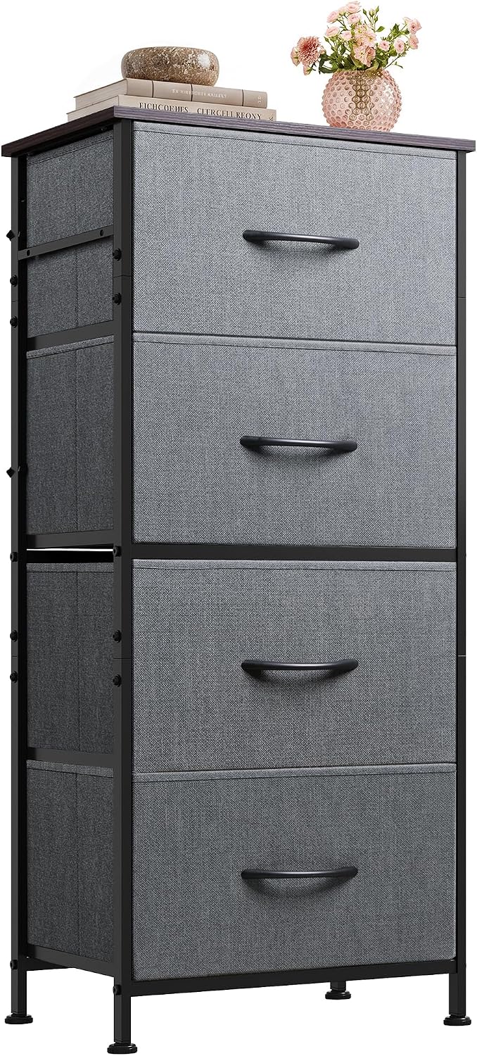 WLIVE Small Dresser Nightstand for Bedroom, 4 Drawers, Dark Grey