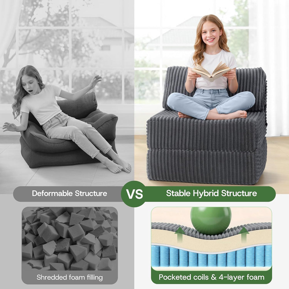 Folding Sofa Bed Convertible 4 in 1 Sleeper Chair Gray Single
