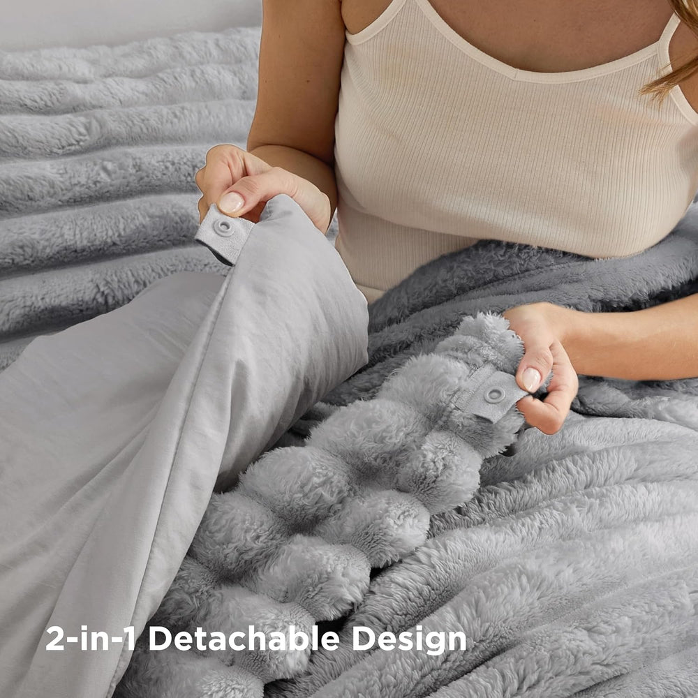 Bedsure 2-in-1 Comforter Set with Detachable Fleece Blanket, Grey Queen