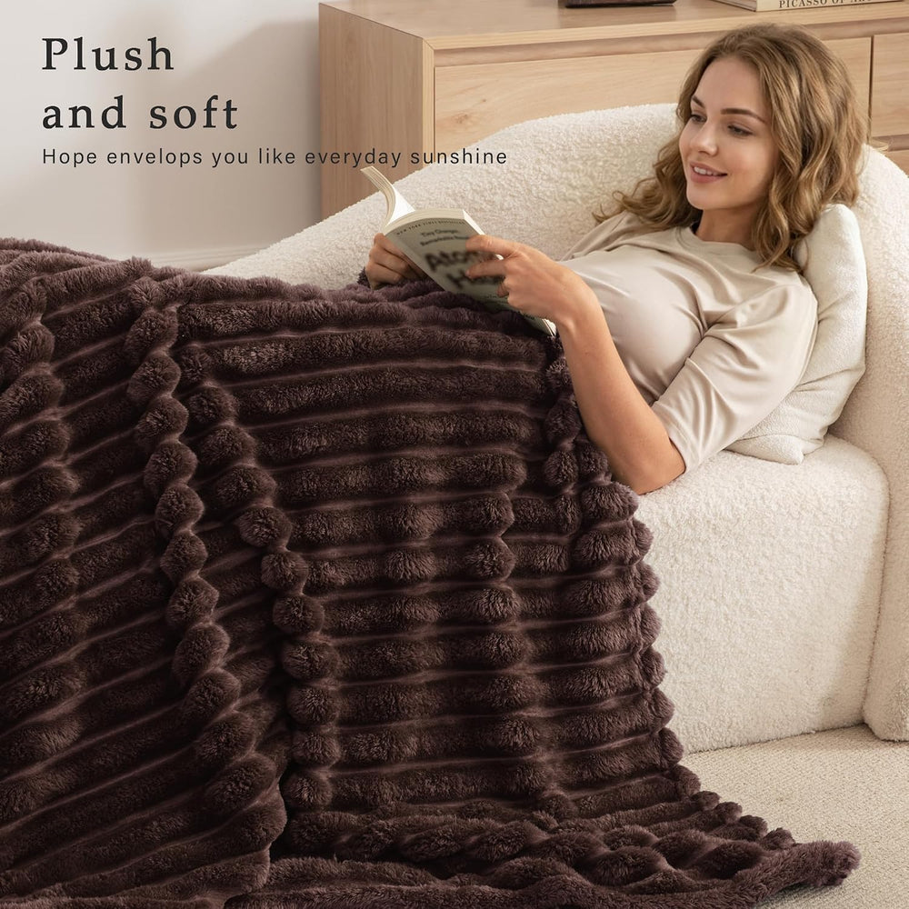 Exclusivo Mezcla Striped King Size Fleece Blanket for Bed, Coffee