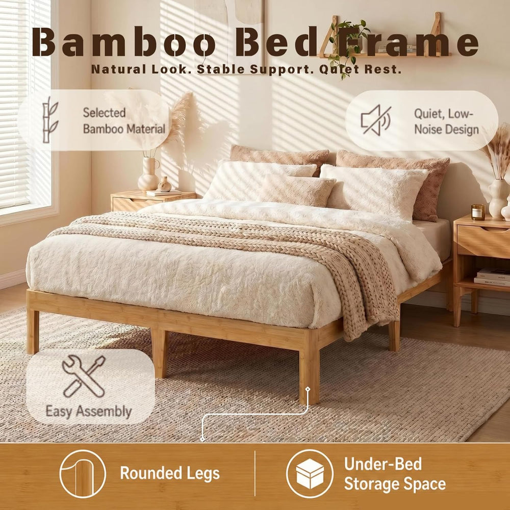 Askeld 12 inch Bamboo Solid Wood Full Bed Frame for Bedroom Apartment