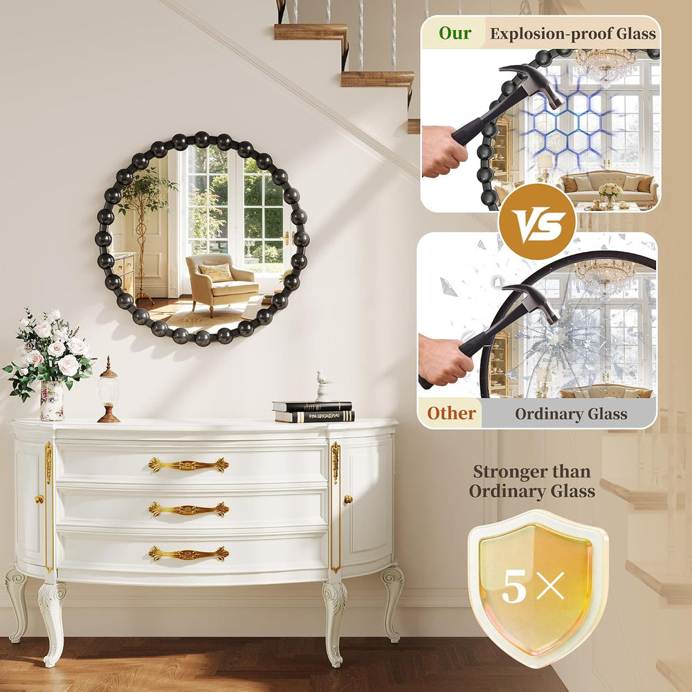 24 Inch Black Round Mirror, Circle Wall Mirror Vanity