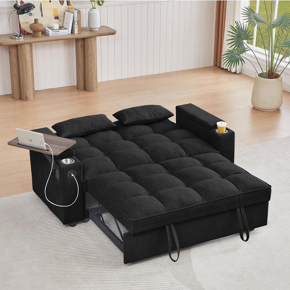 hansones 66" Multi-Functional Pull-Out Sofa Bed with Hidden Side Table, ...