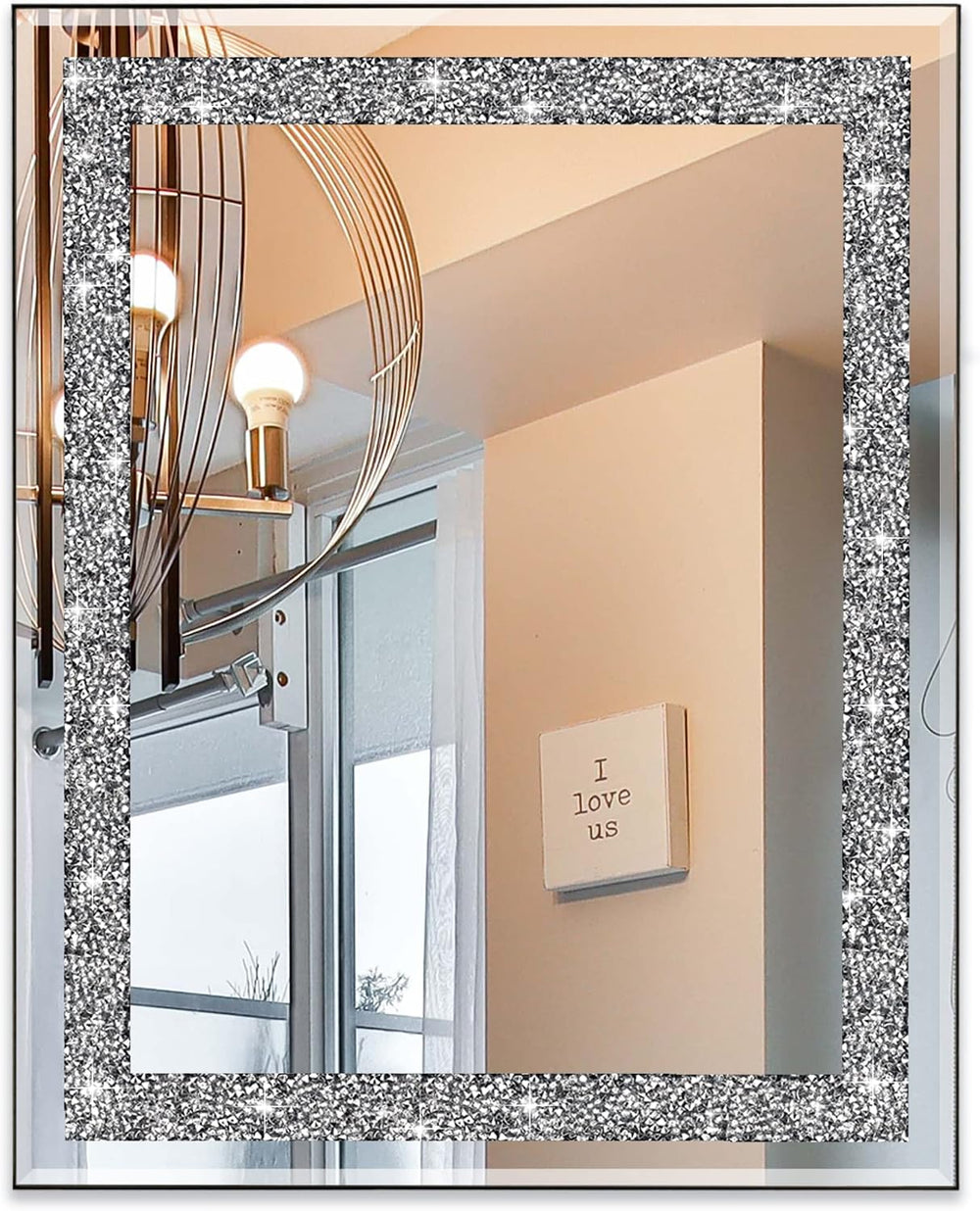 Rectangular Crystal Crush Diamond Mirror for Wall Decoration 20x16 Inch