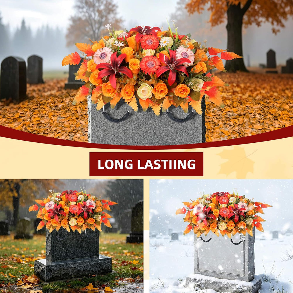 Artificial Cemetery Flowers Saddle Set, Rose and Daisy Grave Decorations with...