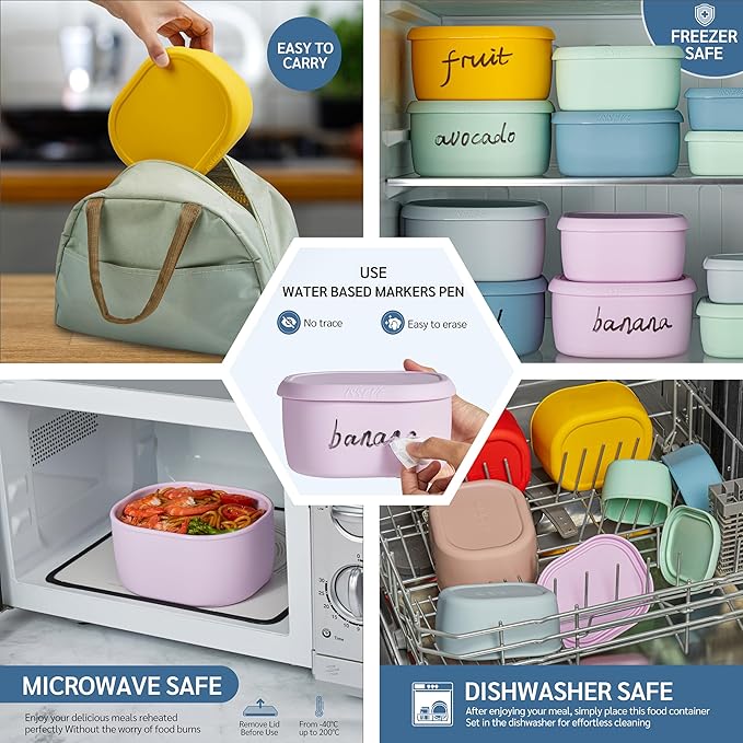 ISSEVE 12Pcs/Set Nesting Silicone Food Storage Containers