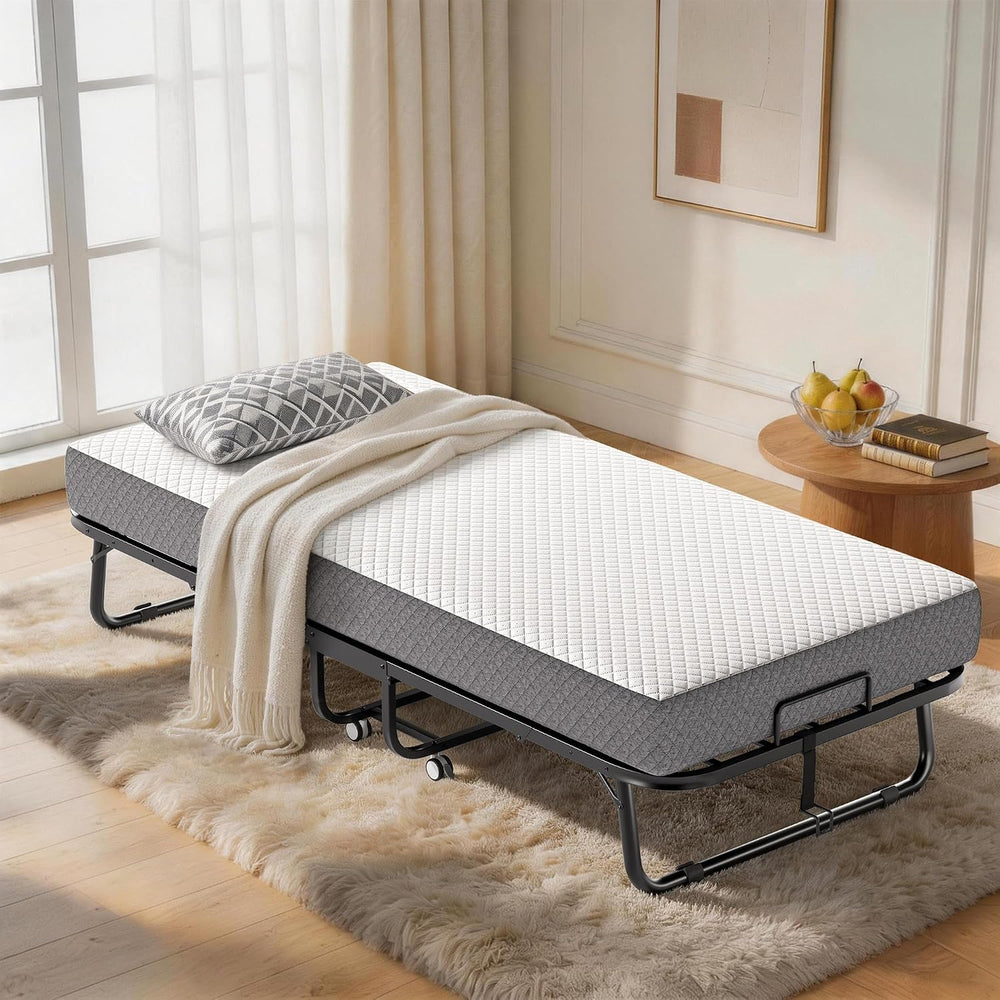 Decofy Folding Bed with Memory Foam Mattress Portable Rollaway Guest Beds on ...