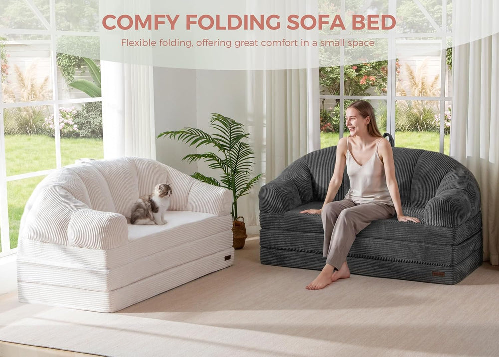 MAXYOYO Folding Sofa Bed with Backrest, Boneless Fold Out Couch with Handle