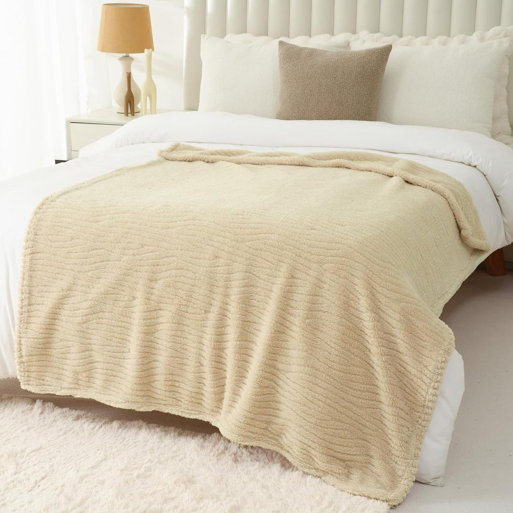 Beige Throw Blanket for Couch, Queen Size Plush Fleece Blanket 90"x90"