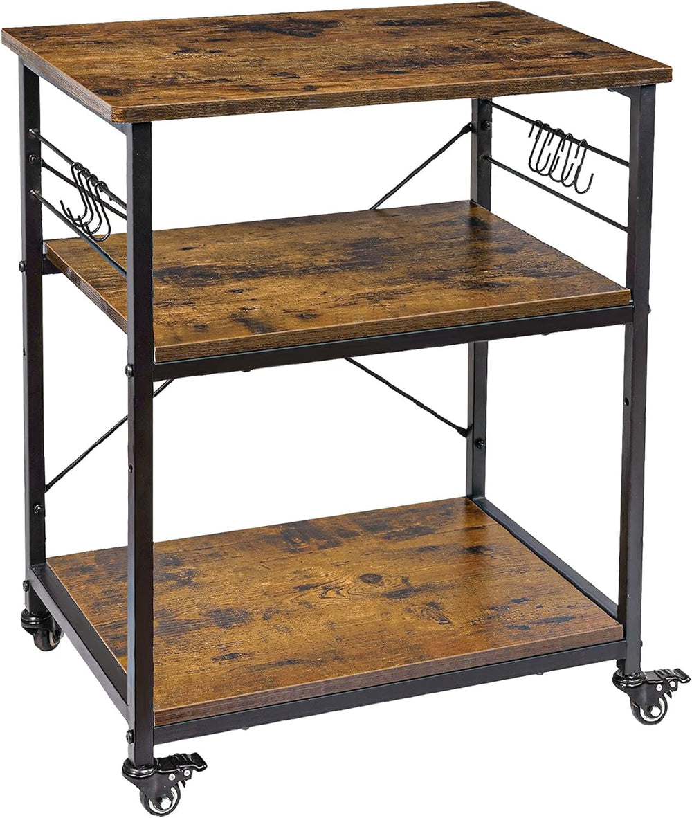 AHB 24" Kitchen Cart with 4 Smooth Wheels and 10 Hooks, 3-Tier Microwave...
