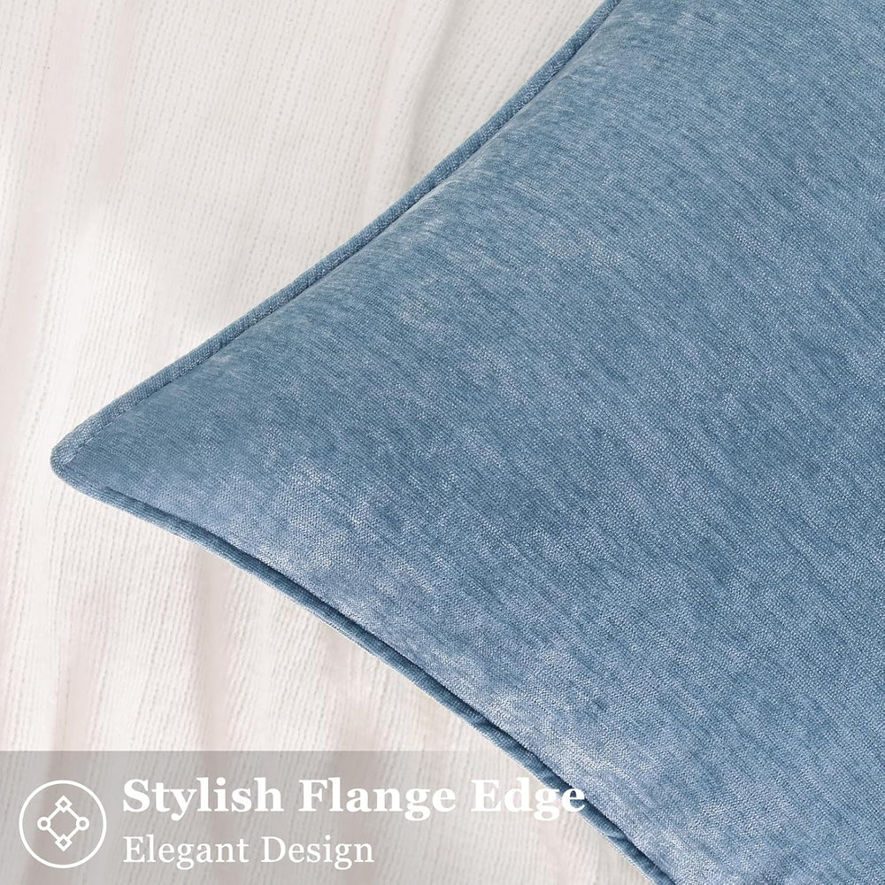 decorUhome Chenille Blue Grey Velvet Throw Pillow Covers 24x24 Set of 2