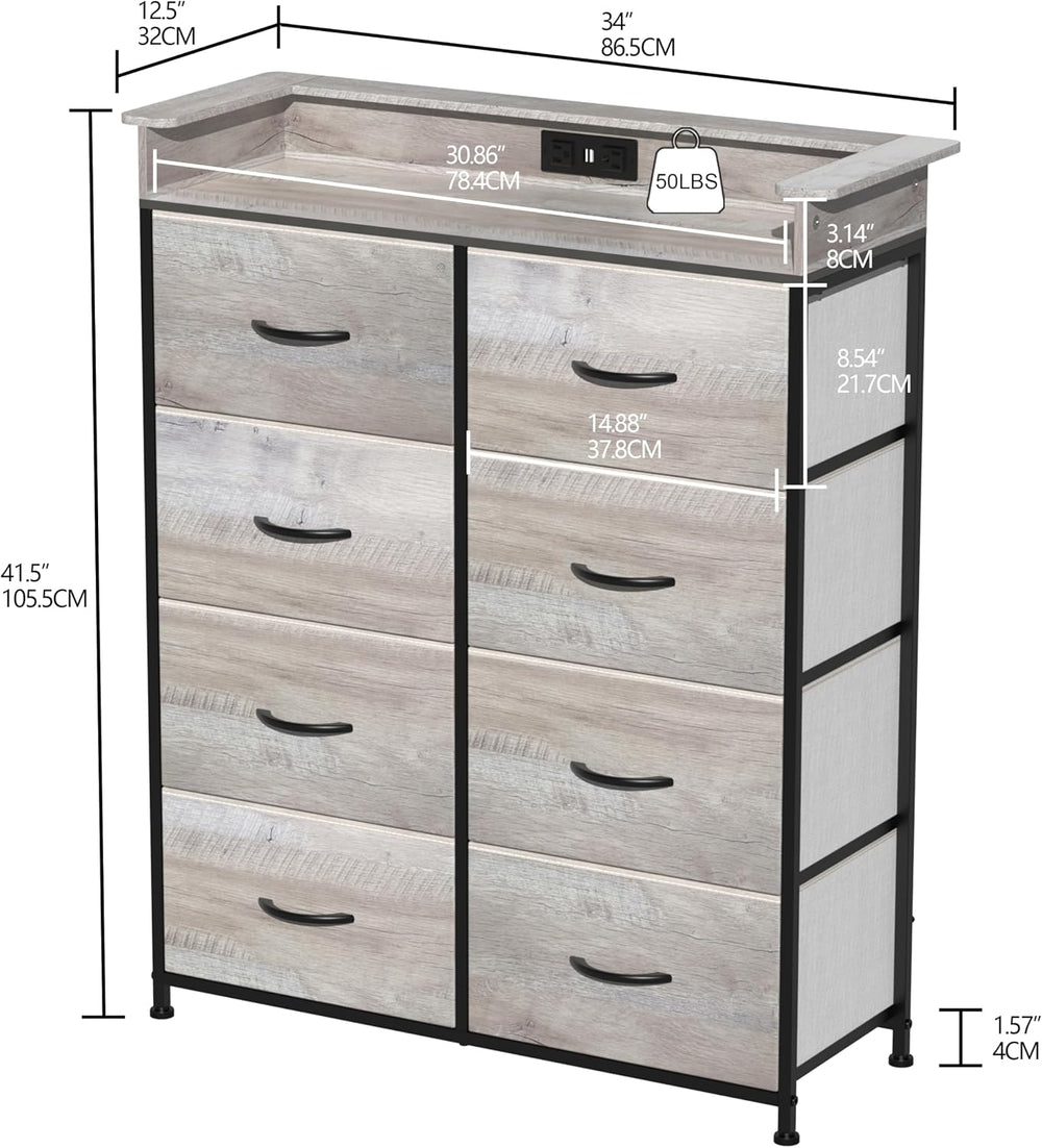 Dresser for Bedroom with Charing Station Grey Dresser with LED Lights Tall Dr...