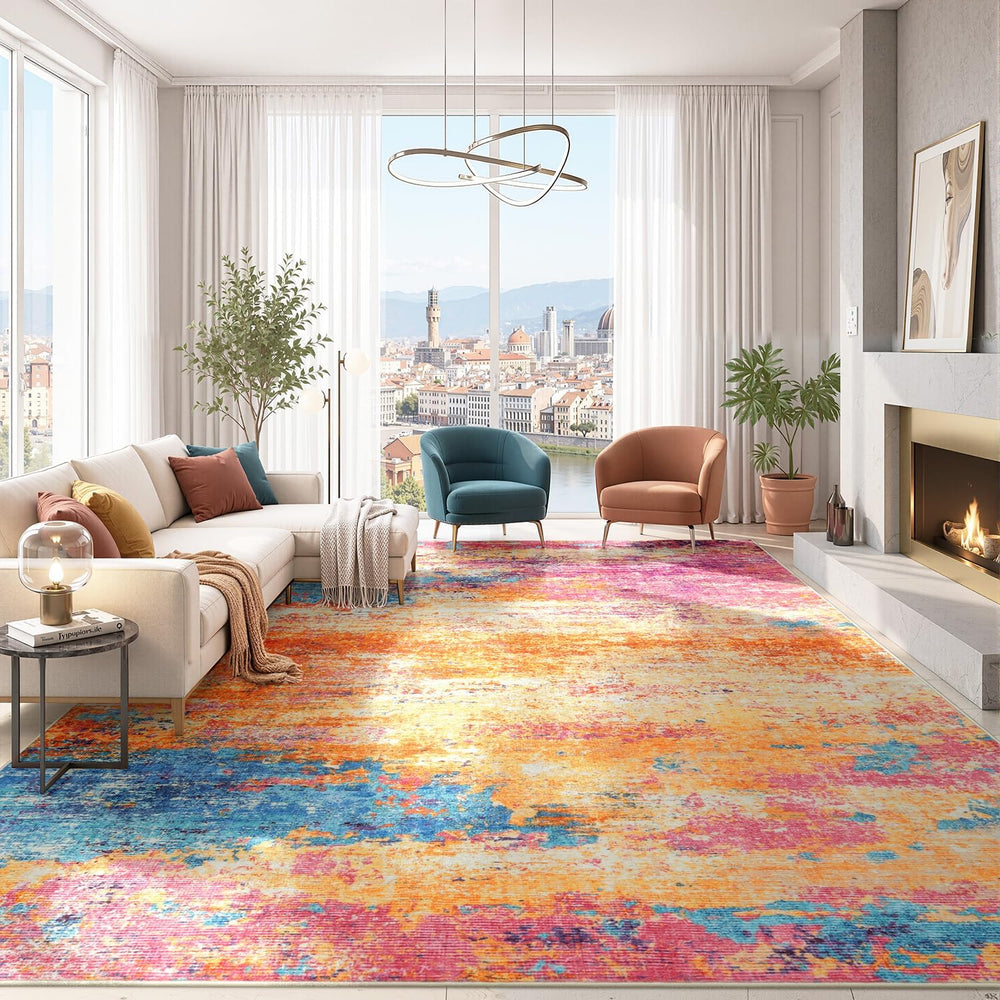 8x10 Area Rugs for Living Room, Abstract Washable Carpet,Colorful