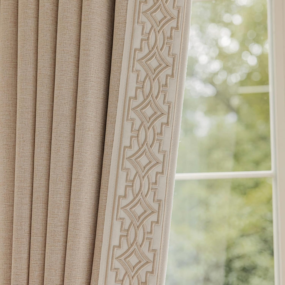 VisionaryHomeDesign Blackout Pinch Pleat Curtains with Embroidery Trim -Soft ...