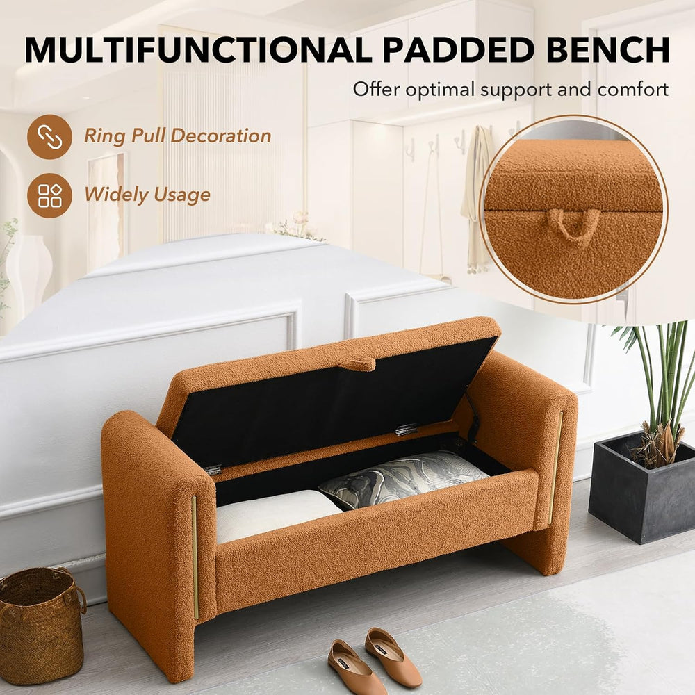 NIOIIKIT 52" Storage Ottoman Bench, Teddy Upholstered Storage Bench with...