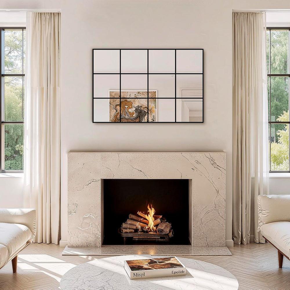 Window Pane Wall Mirror 24"x36" Black