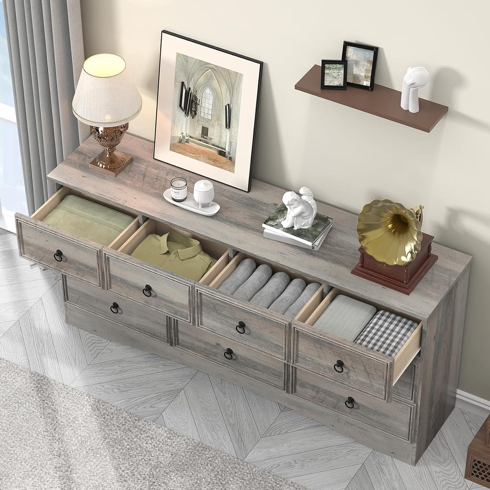 VVFLU 63โW Dressers for Bedroom, Grey Dresser with 10 Deep Drawer, Long Dress...