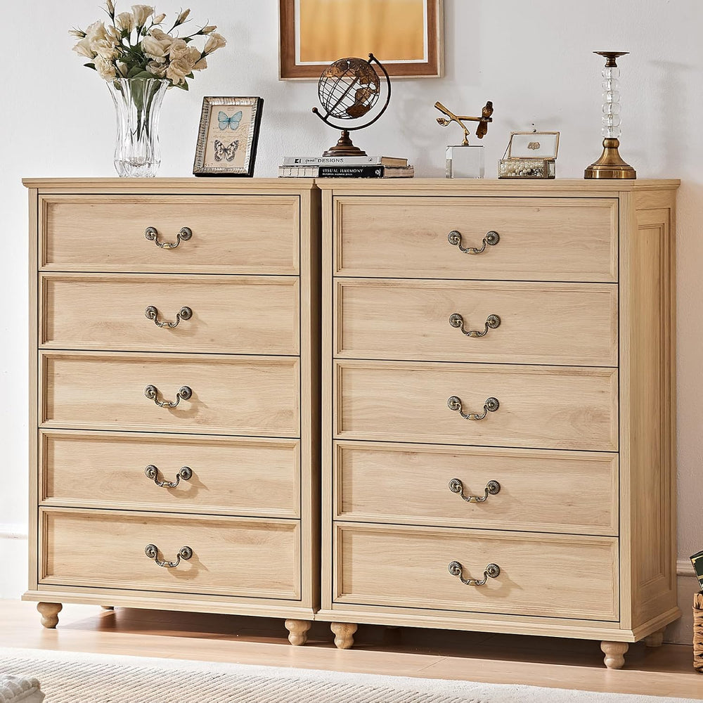 Joaxswe Farmhouse 5 Drawer Dresser for Bedroom, 45" Tall Vinatge Chests ...