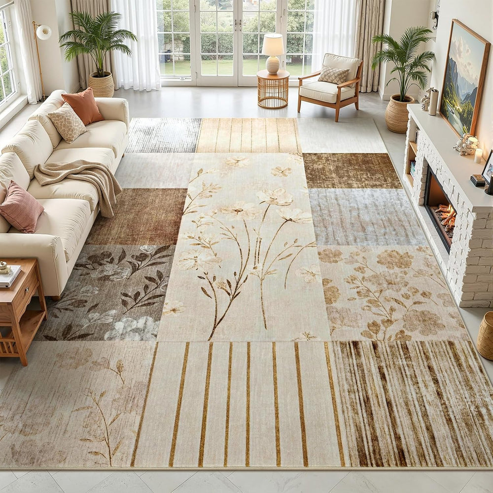 DweIke Floral Rugs for Living Room, 5x7 Washable Area Rug for Dining Room Far...