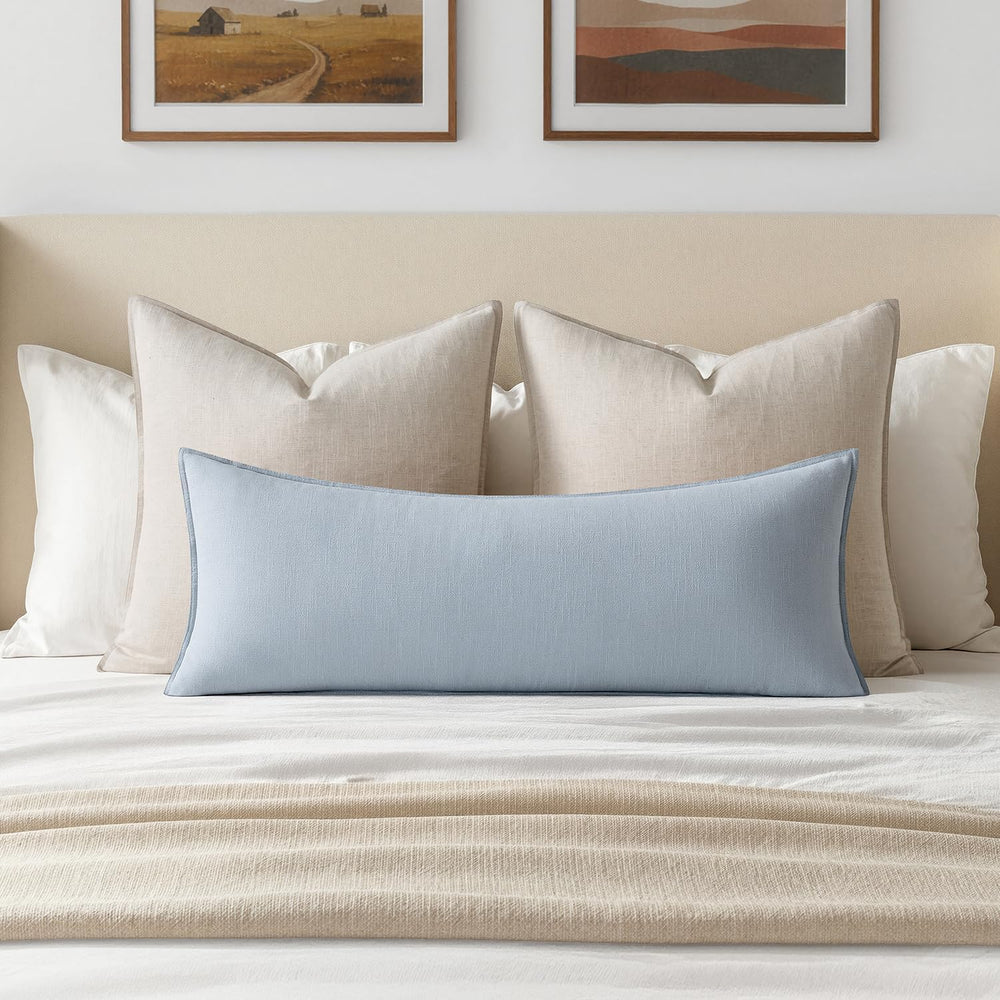 MIULEE Decorative Linen Lumbar Pillow Cover 14x36 Inch Light Blue